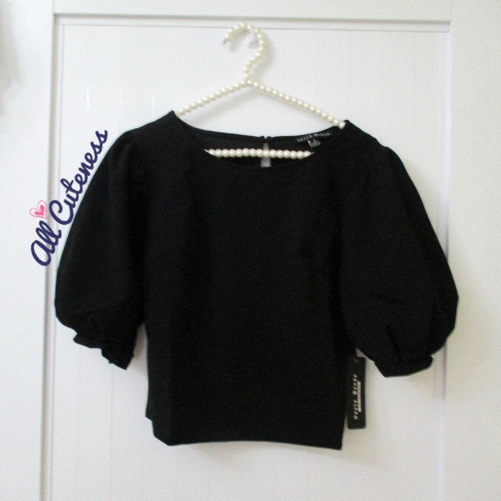 Haute Monde Black Balloon Sleeve Top